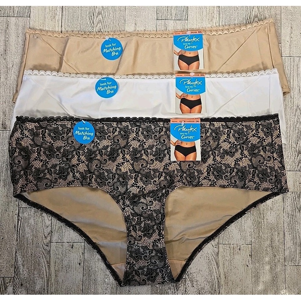 Playtex Cheeky Hipster 3XL Love My Curves Womens Panties Lot of 3 Beige White
